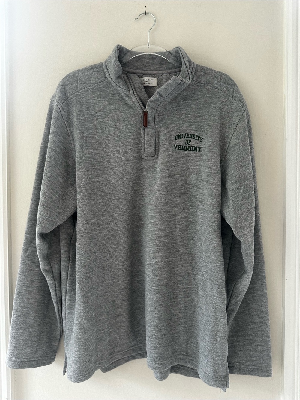 UVM Gray Men's Quarter-Zip Pullover with Subtle Chest Embroidery